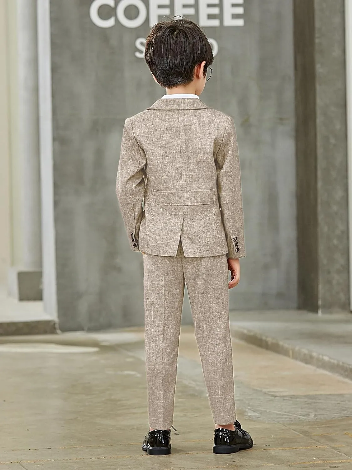 LOLANTA Kids Boys Plaid Suit Fashion Blazer Pants Set 2 Piece Formal Wear Outfit for Wedding