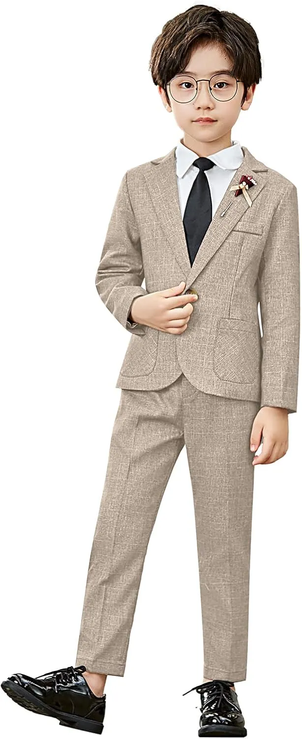 LOLANTA Kids Boys Plaid Suit Fashion Blazer Pants Set 2 Piece Formal Wear Outfit for Wedding