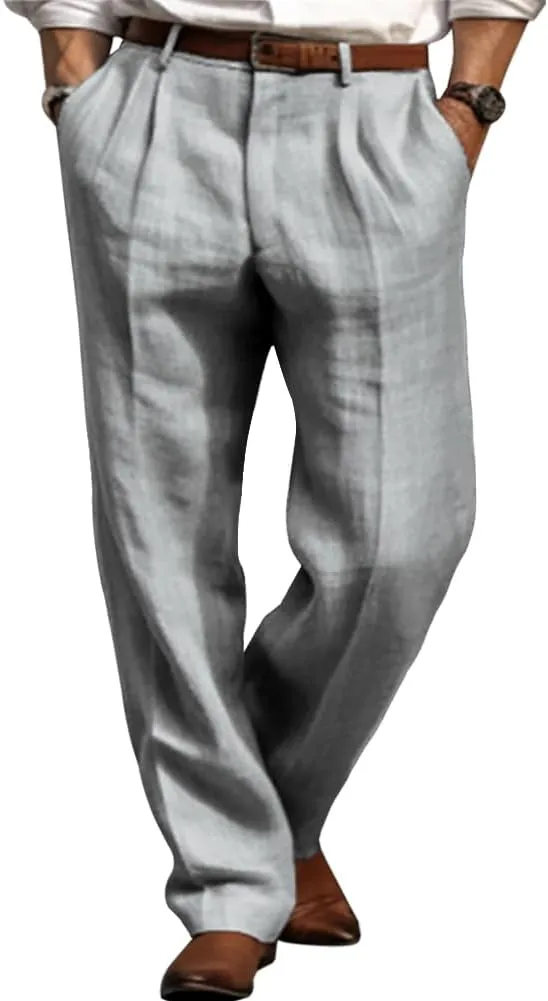 LONGBIDA Men's Linen Pants Lightweight Casual Trouser Yoga Summer Beach Pant