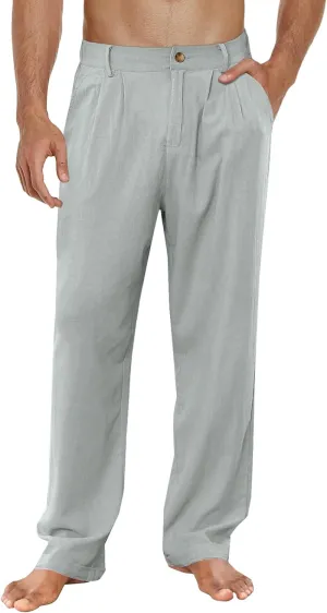 LONGBIDA Men's Linen Pants Lightweight Casual Trouser Yoga Summer Beach Pant