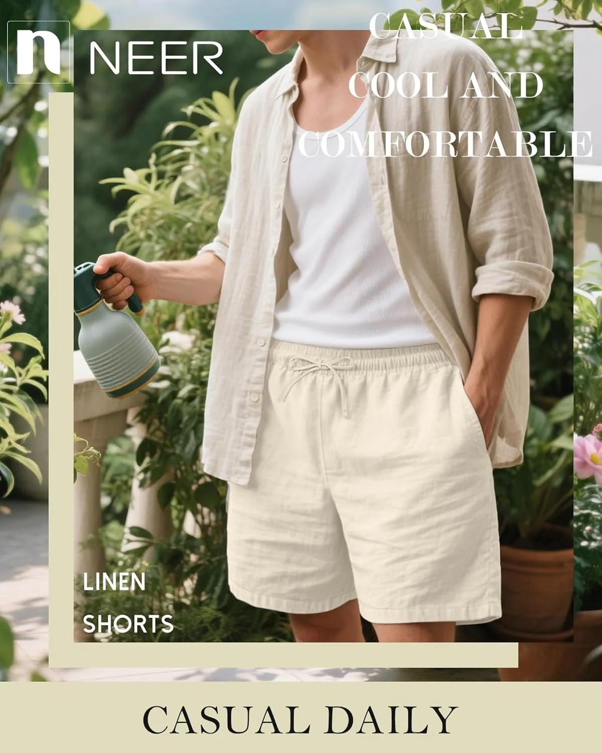 Neer 2 Pack Men's Linen Shorts Cotton L-5XL Big and Tall Regular Casual Lightweight Drawstring Summer Shorts with Pockets