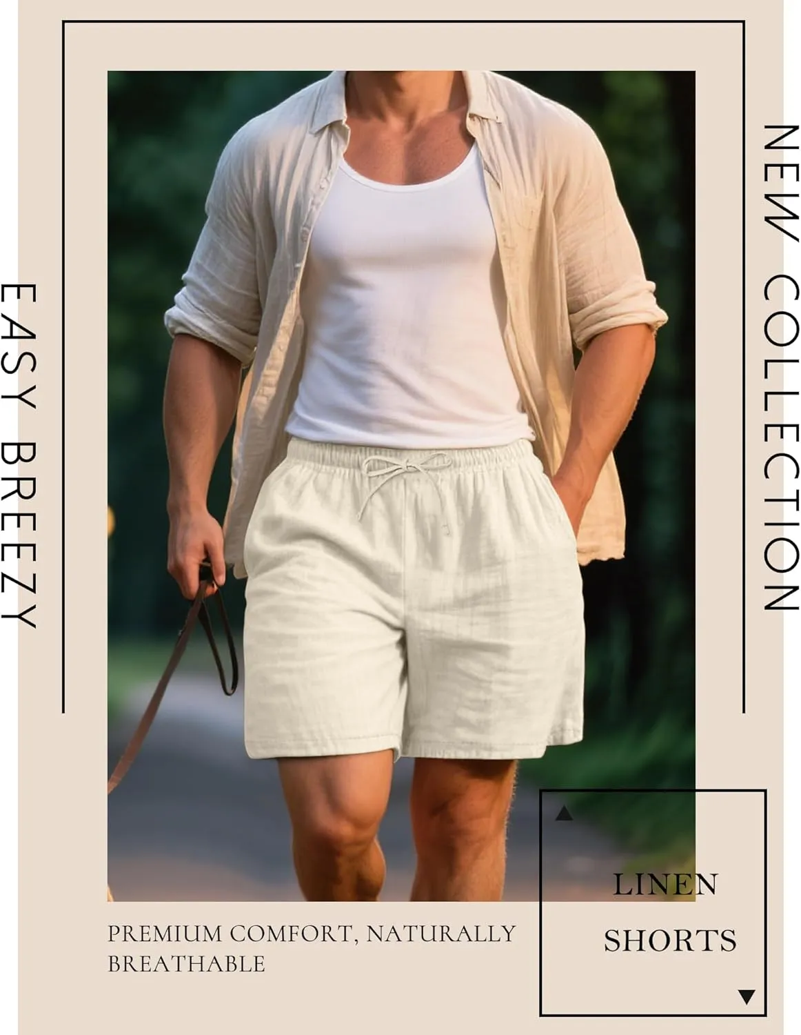 Neer 2 Pack Men's Linen Shorts Cotton L-5XL Big and Tall Regular Casual Lightweight Drawstring Summer Shorts with Pockets