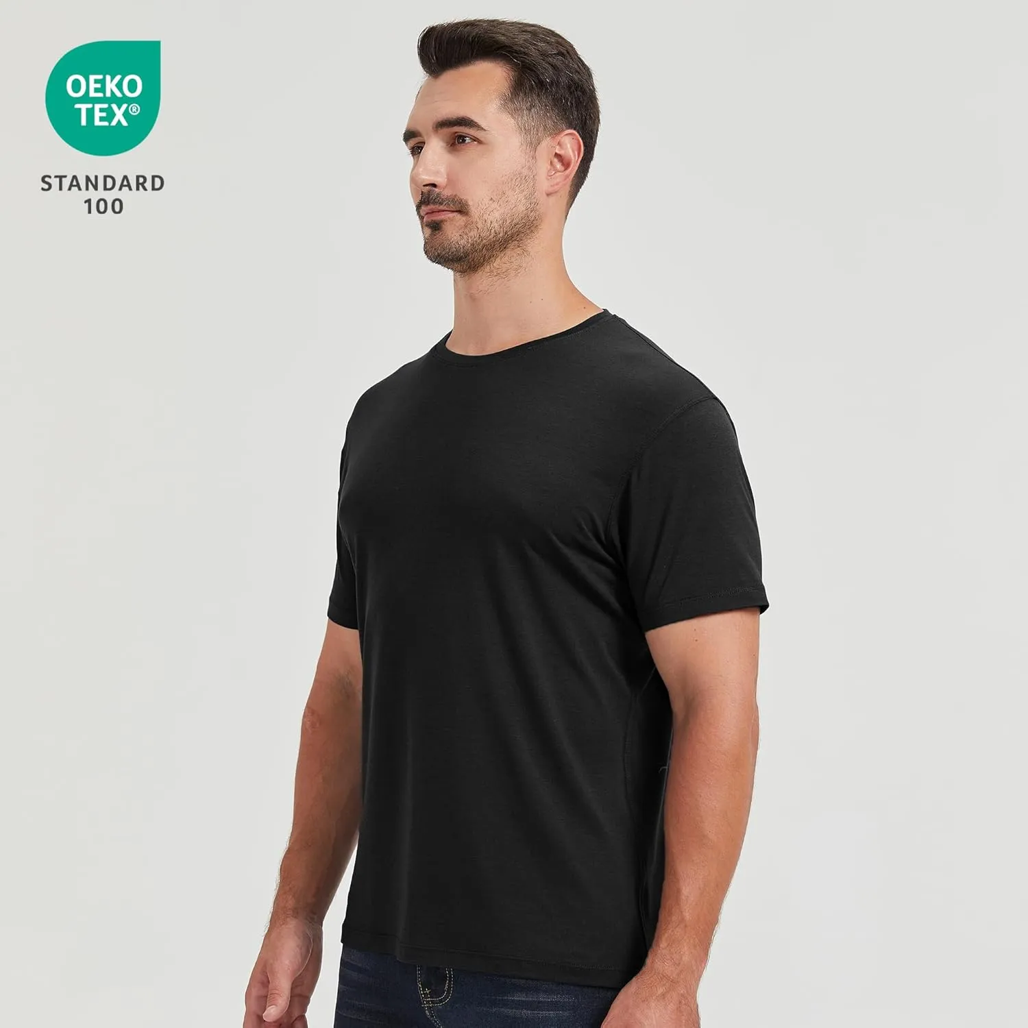 netdraw Men's Ultra-Soft Viscose Bamboo Undershirt Crew Neck Moisture Wicking T-Shirt Short Sleeve Casual Dressy Cotton Tee