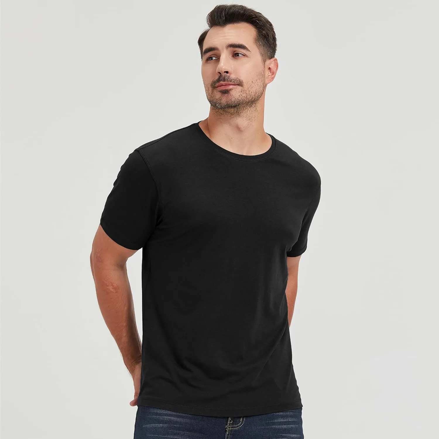 netdraw Men's Ultra-Soft Viscose Bamboo Undershirt Crew Neck Moisture Wicking T-Shirt Short Sleeve Casual Dressy Cotton Tee