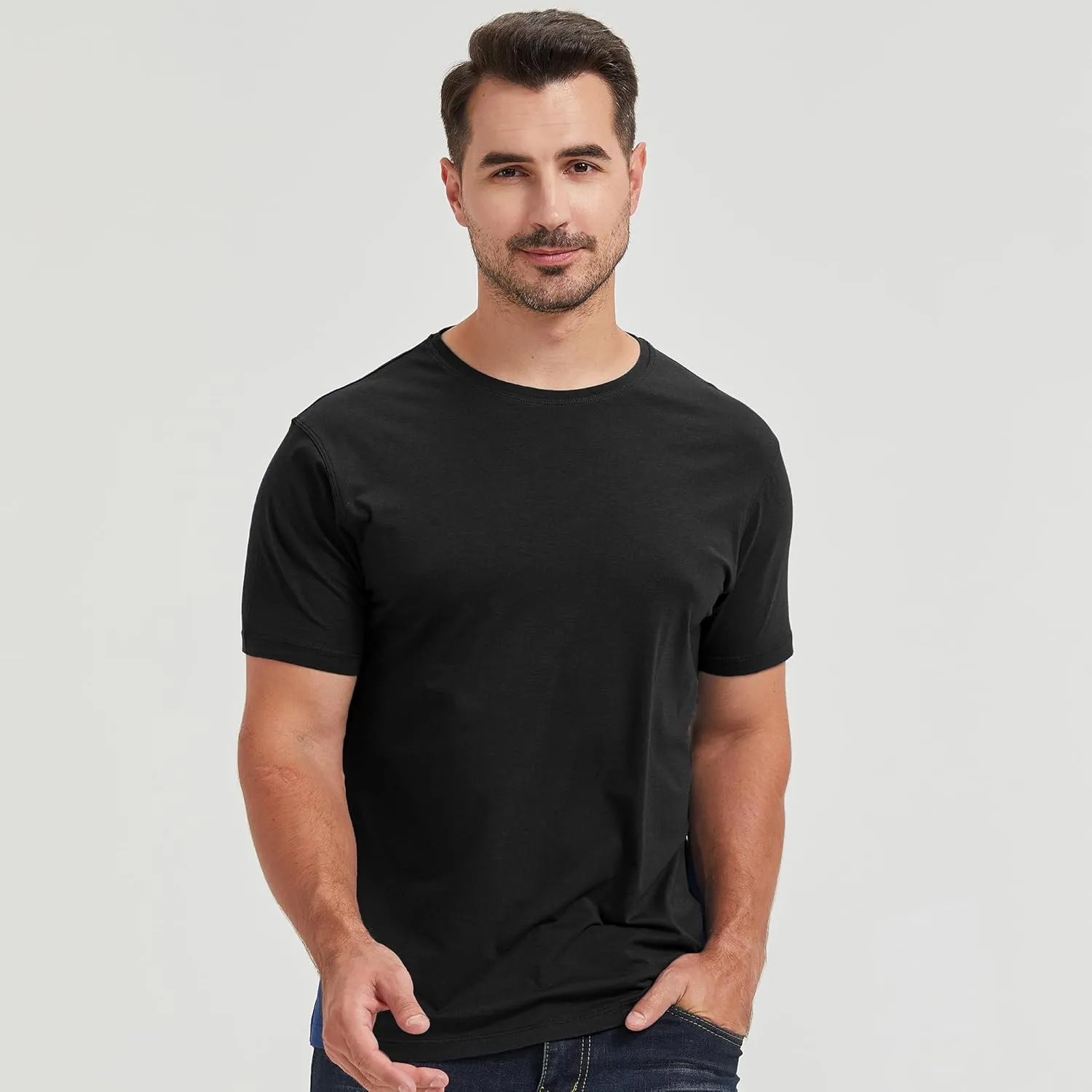 netdraw Men's Ultra-Soft Viscose Bamboo Undershirt Crew Neck Moisture Wicking T-Shirt Short Sleeve Casual Dressy Cotton Tee