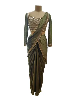 Olive Green Antique Saree Set