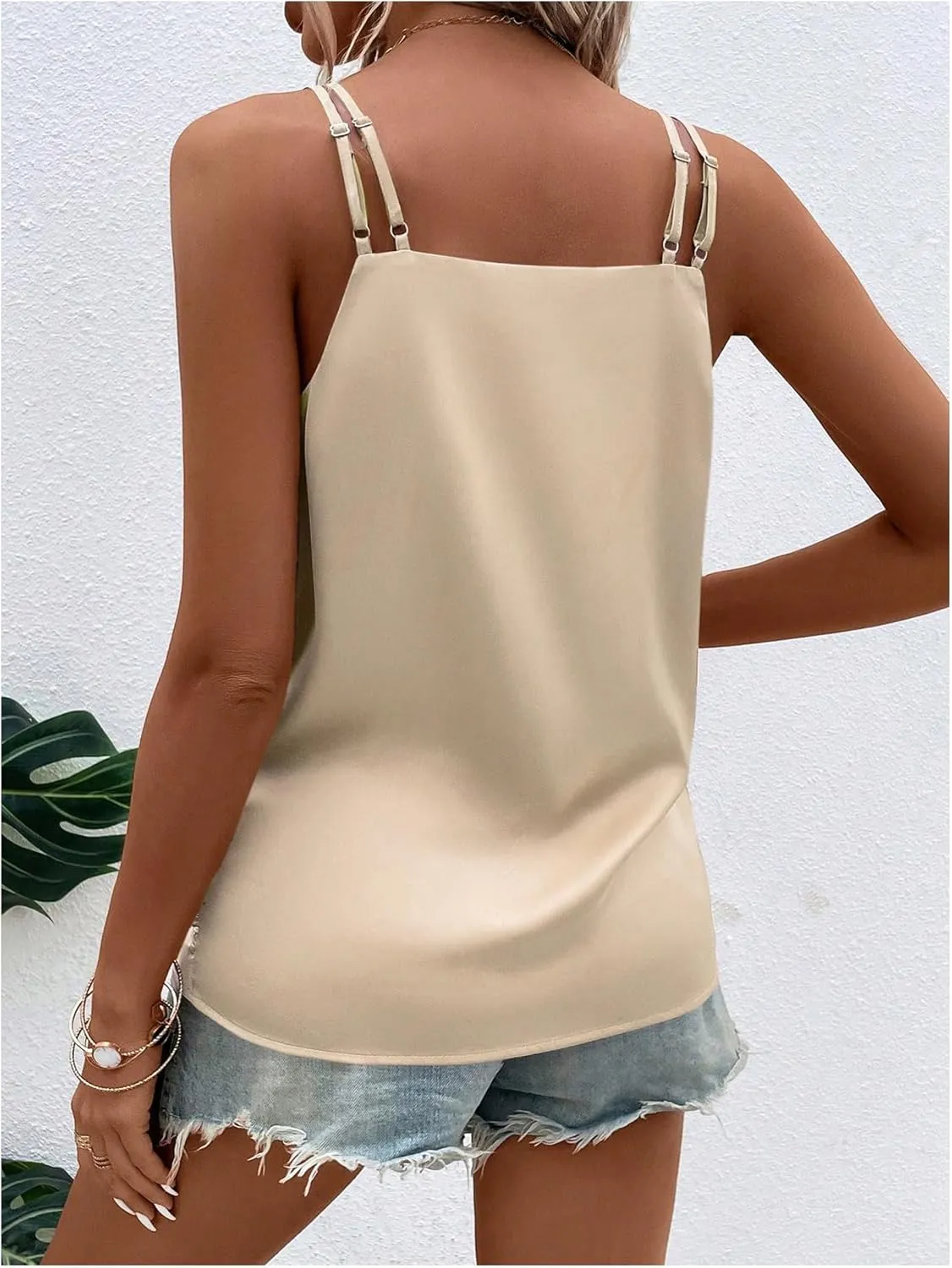 OYOANGLE Women's Satin Wrap V Neck Camis Sleeveless Elegant Tank Tops Blouses Camisole