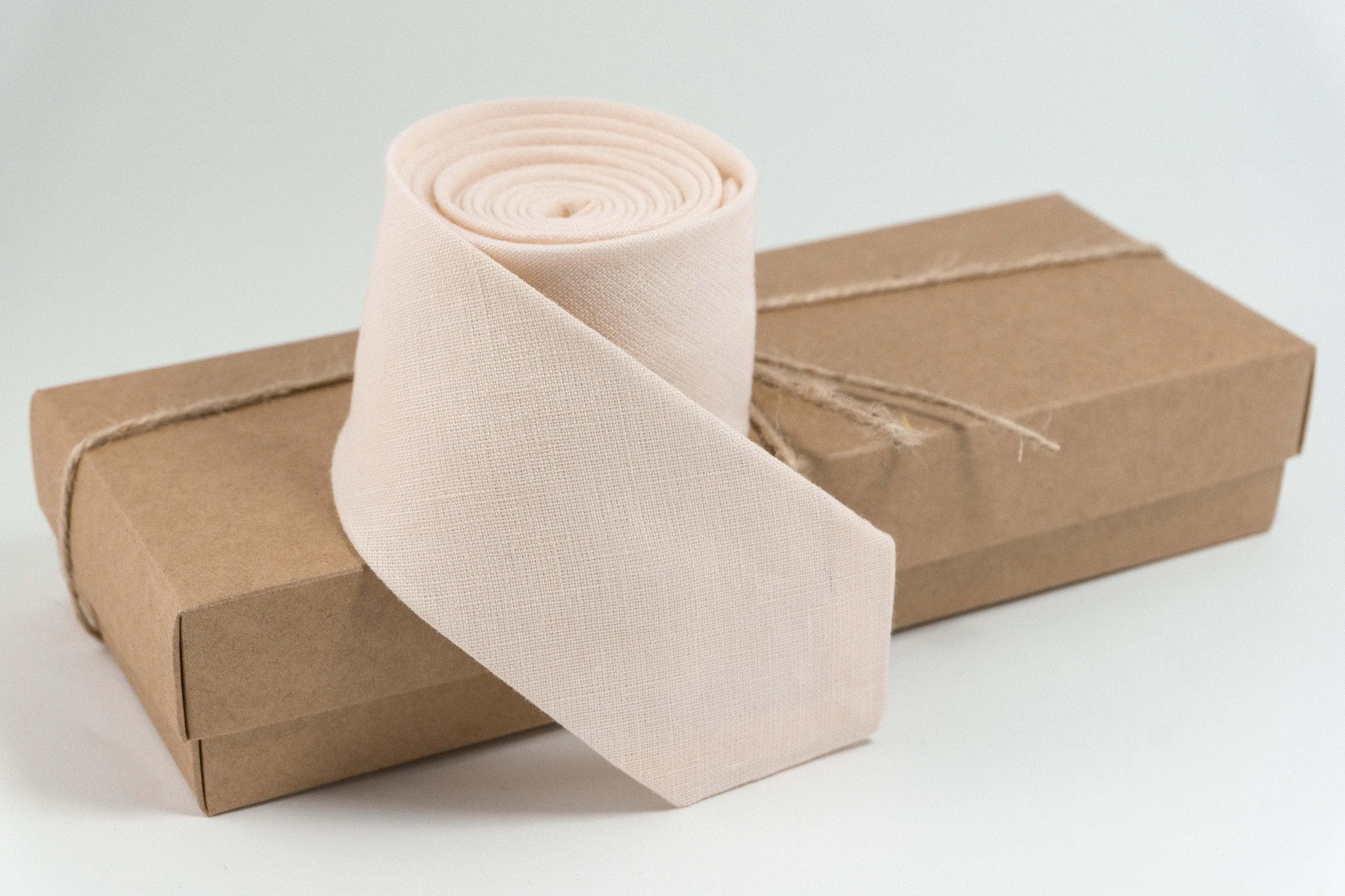 Pale Peach Linen Tie for Men | Accessory with Matching Pocket Square Option