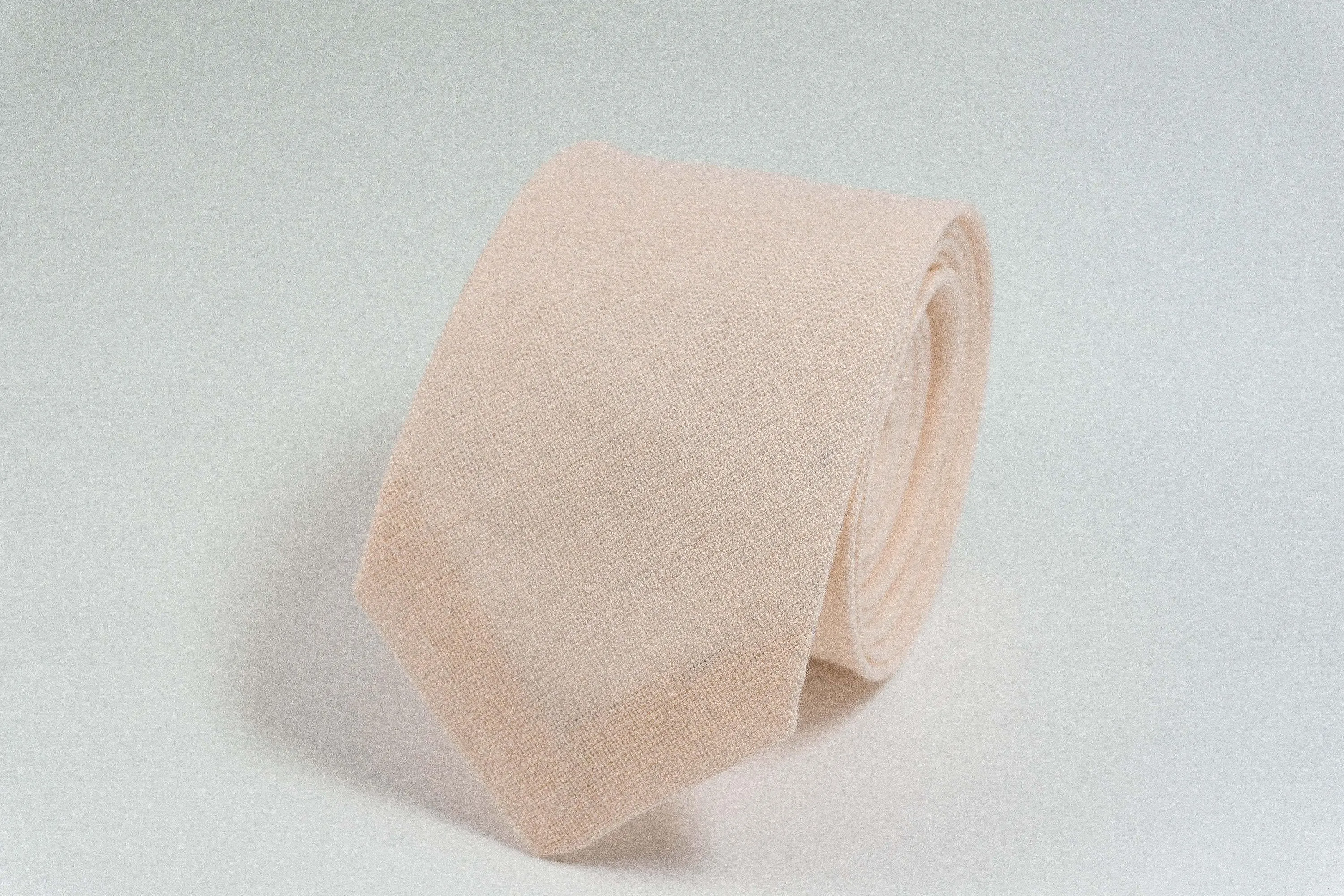 Pale Peach Linen Tie for Men | Accessory with Matching Pocket Square Option