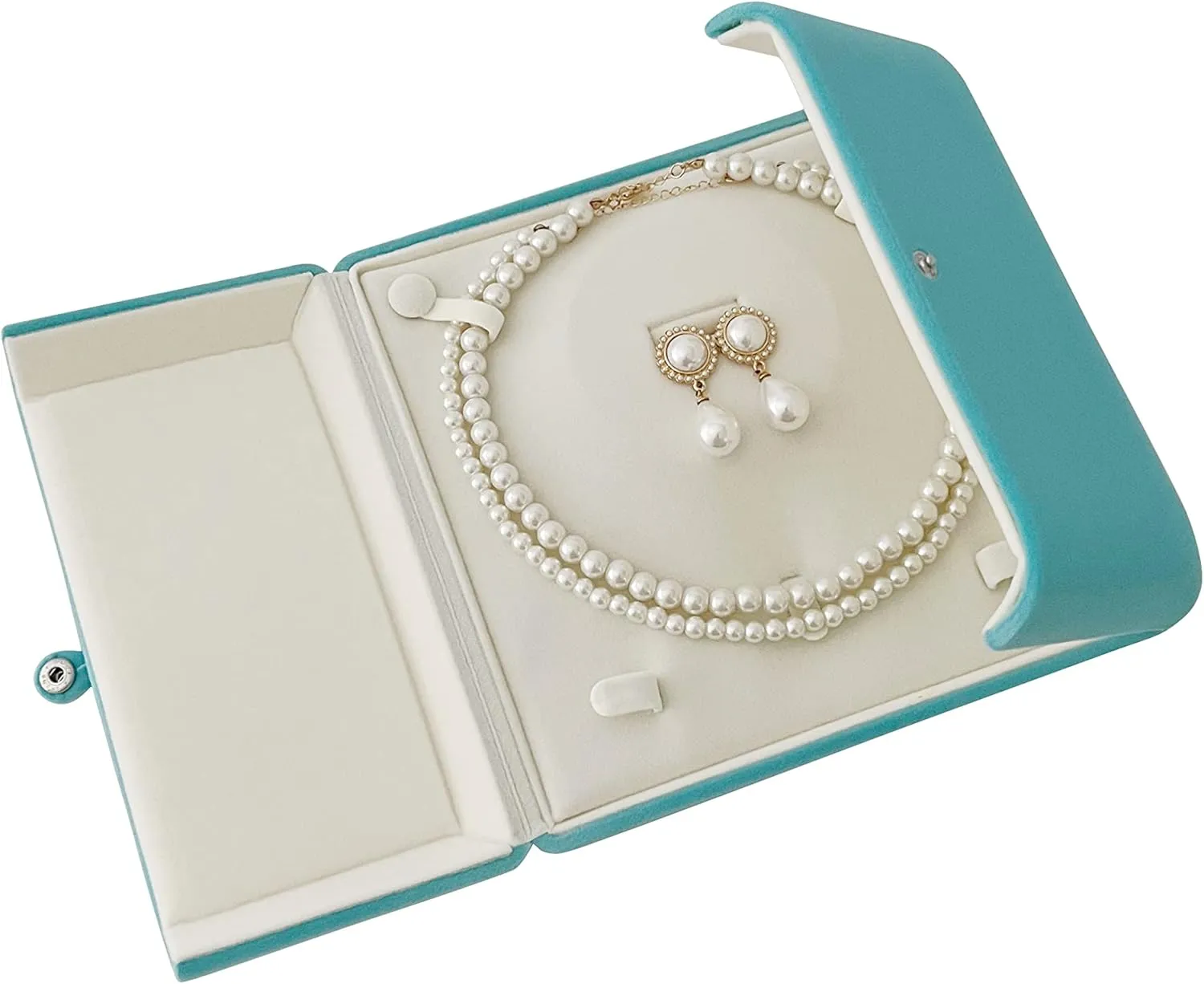 Premium Grade Aqua Jewelry Case for Necklace Earring Ring Set Premium Grade Unique Design Pearl Necklace Strands Box