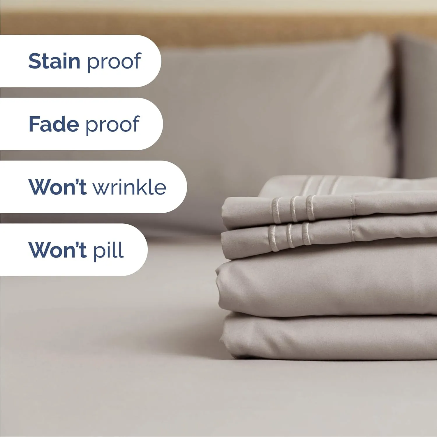 Queen Size 4 Piece Sheet Set - Comfy Breathable & Cooling Bed Sheets Set - Hotel Luxury Bedding for Women, Men, Kids & Teens - Deep Pockets, Easy-Fit, Super Soft & Wrinkle Free - Oeko-Tex - Light Grey