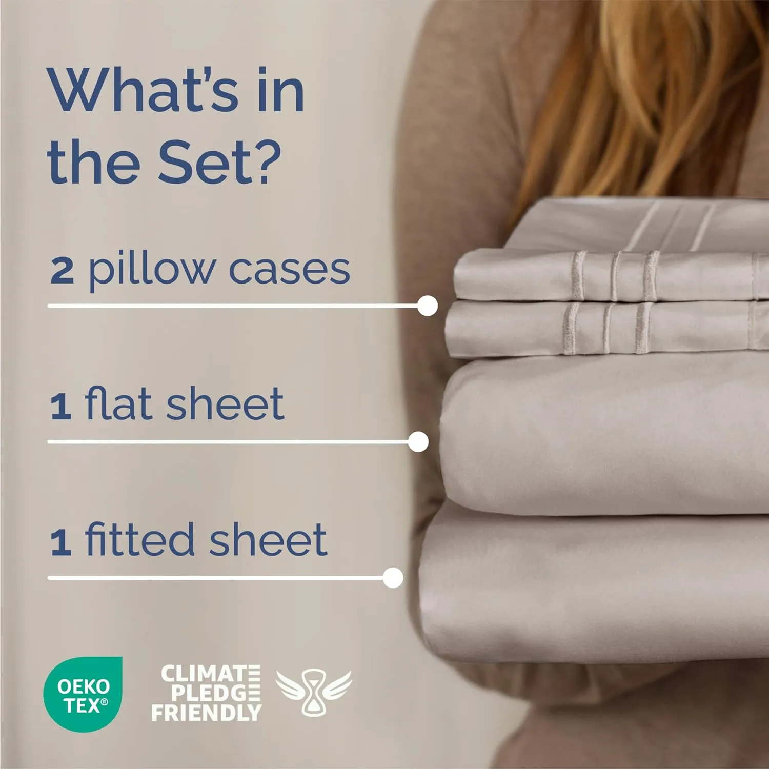 Queen Size 4 Piece Sheet Set - Comfy Breathable & Cooling Bed Sheets Set - Hotel Luxury Bedding for Women, Men, Kids & Teens - Deep Pockets, Easy-Fit, Super Soft & Wrinkle Free - Oeko-Tex - Light Grey