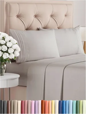 Queen Size 4 Piece Sheet Set - Comfy Breathable & Cooling Bed Sheets Set - Hotel Luxury Bedding for Women, Men, Kids & Teens - Deep Pockets, Easy-Fit, Super Soft & Wrinkle Free - Oeko-Tex - Light Grey