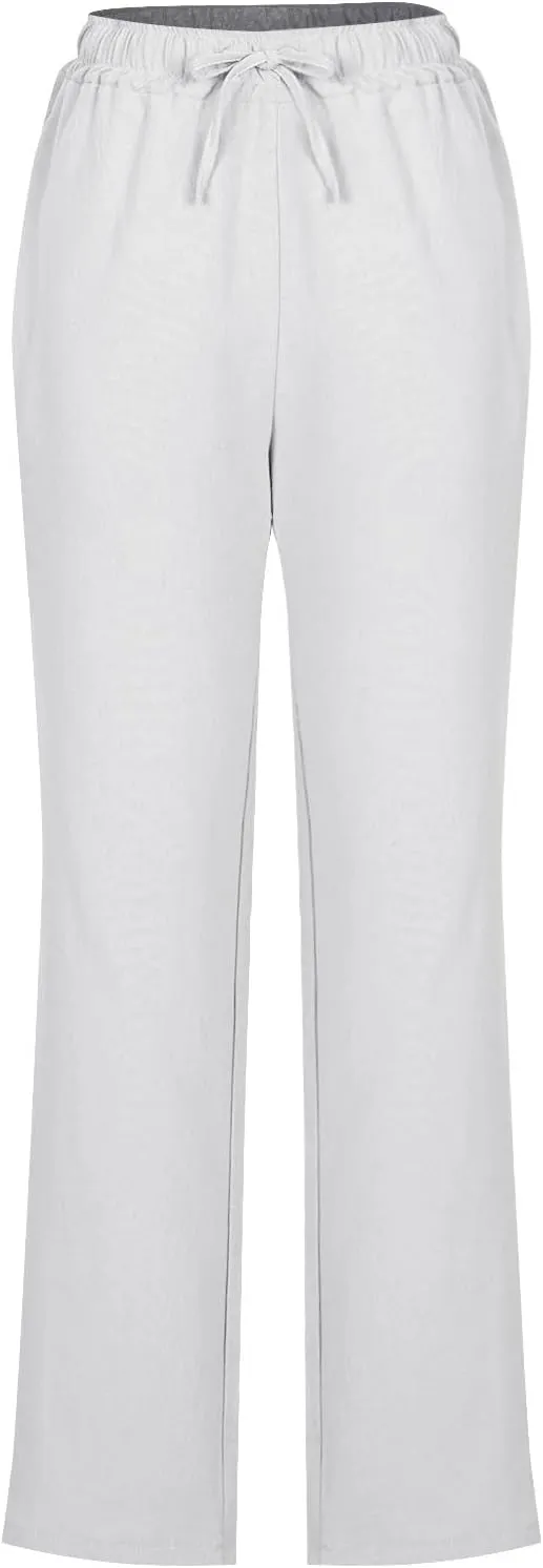 Summer Pants for Women 2025 Casual Drawstring High Waisted Linen Pants Beach Wide Leg Trousers with Pockets