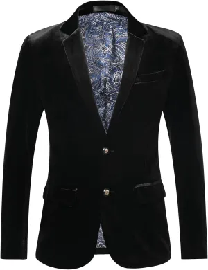 THWEI Mens Velvet Blazer Slim-Fit Fashion Solid Suit Jacket