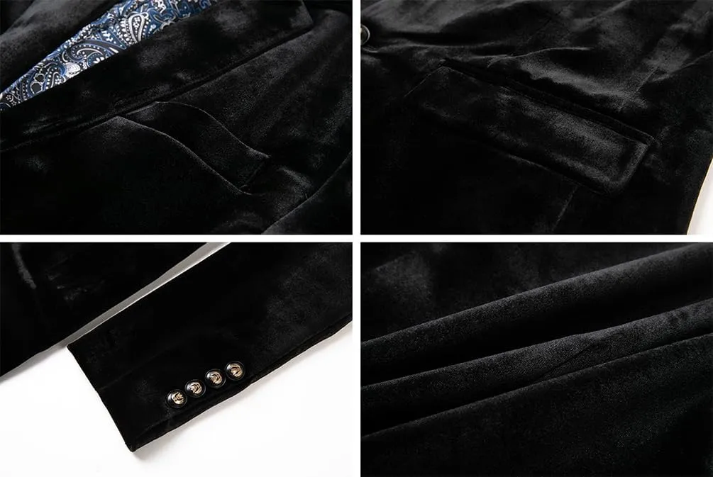 THWEI Mens Velvet Blazer Slim-Fit Fashion Solid Suit Jacket