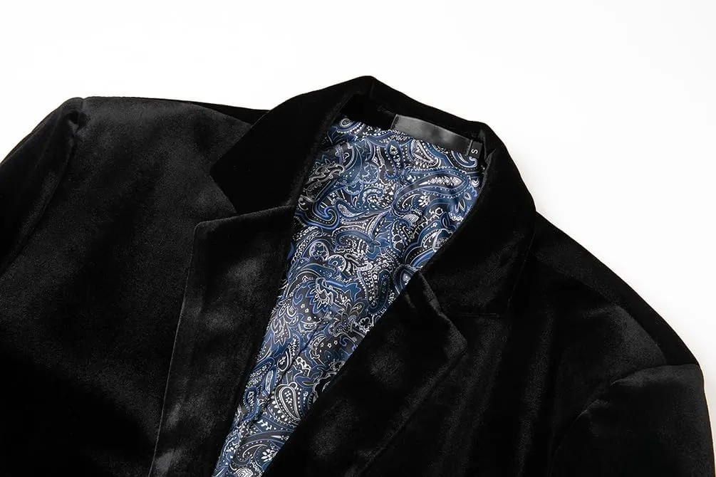 THWEI Mens Velvet Blazer Slim-Fit Fashion Solid Suit Jacket