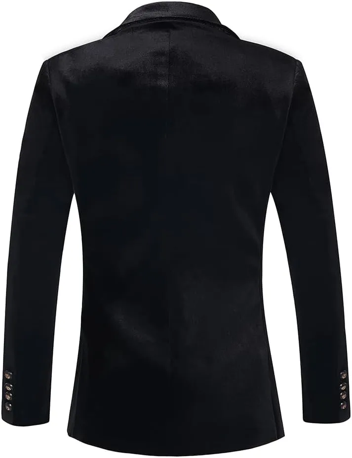 THWEI Mens Velvet Blazer Slim-Fit Fashion Solid Suit Jacket