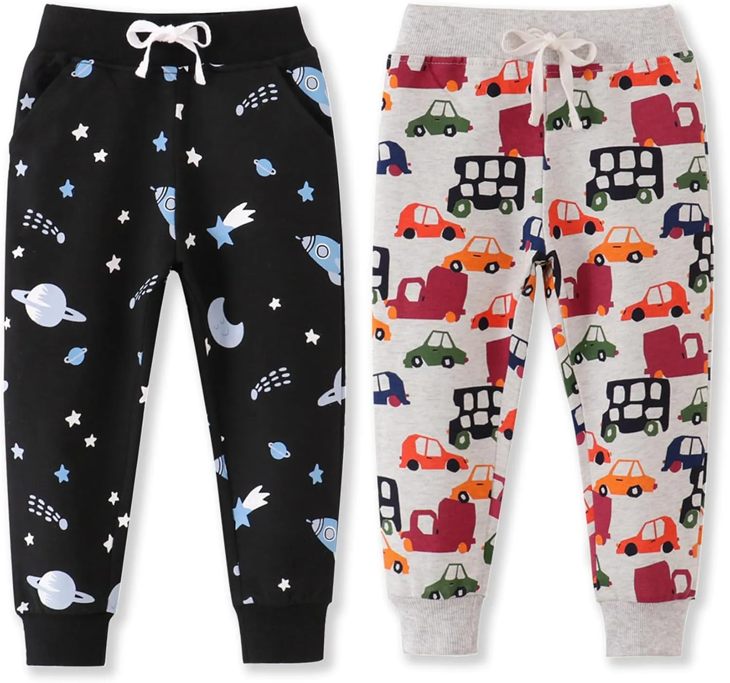 Toddler Boys Jogger Pants Boy Cotton Drawstring Elastic Waist Sweatpants Joggers 2 Pack Set 2-7T
