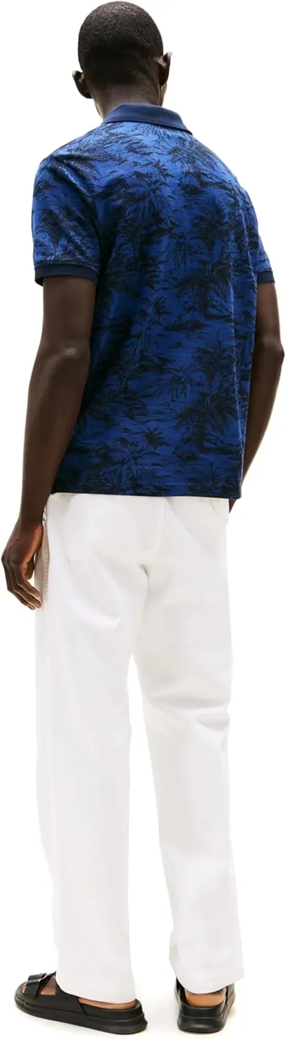 Tommy Hilfiger Men's Short Sleeve Linen Polo Shirts in Regular Fit with Tropical Print Designs