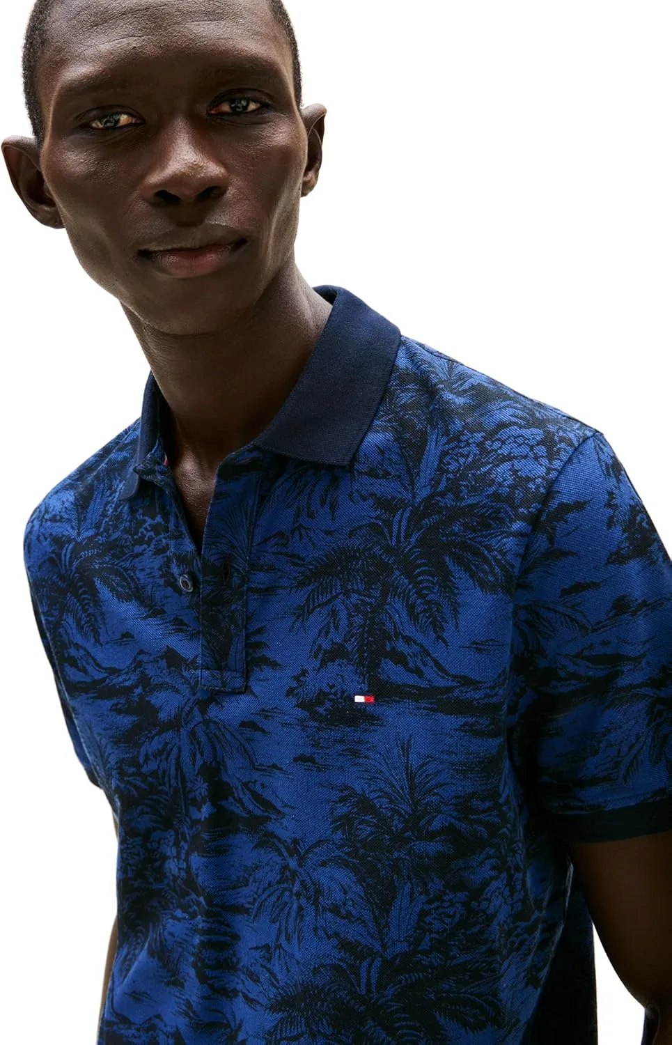 Tommy Hilfiger Men's Short Sleeve Linen Polo Shirts in Regular Fit with Tropical Print Designs