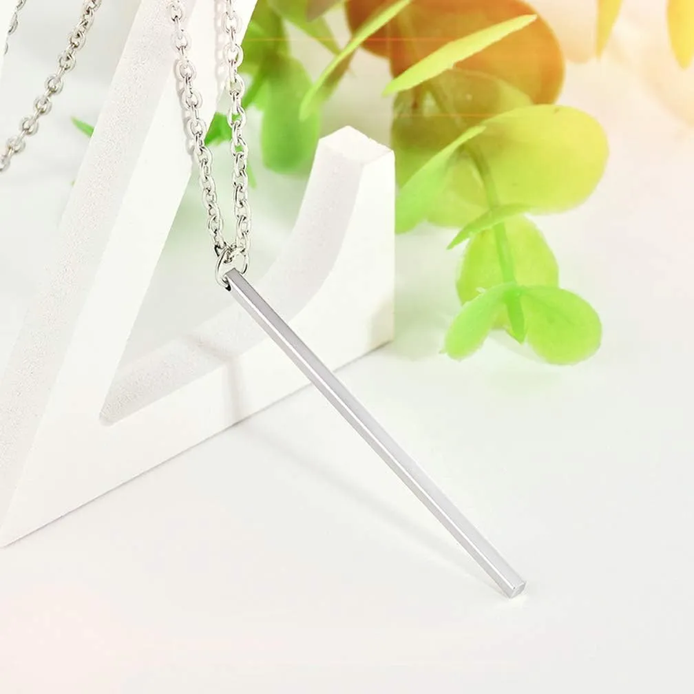 Vertical Bar Pendant Necklace Earrings - Simple Long lariat Chain Minimalist Dangle Earrings for Women 2.4" Pendant 35" Chain 2'' Drop