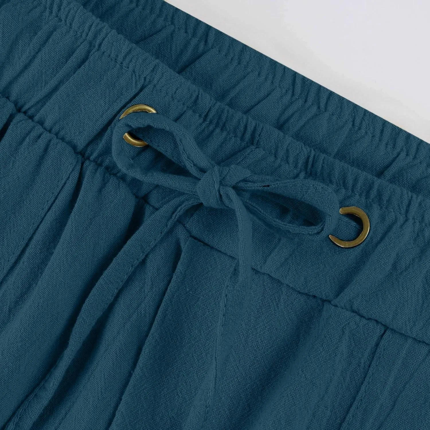 Wide Leg Linen Pants for Women Summer Beach Loose Fit Drawstring Lightweight Cotton Linen Boho Trousers with Pockets