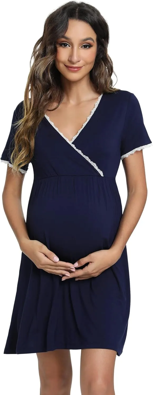 WiWi Soft Viscose from Bamboo 3 in 1 Maternity/Delivery/Nursing Labor Nightgowns Breastfeeding Sleep Shirt Gowns S-XXL