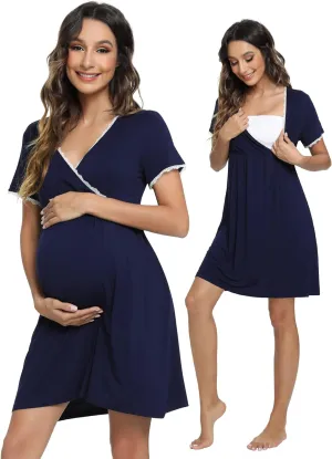 WiWi Soft Viscose from Bamboo 3 in 1 Maternity/Delivery/Nursing Labor Nightgowns Breastfeeding Sleep Shirt Gowns S-XXL
