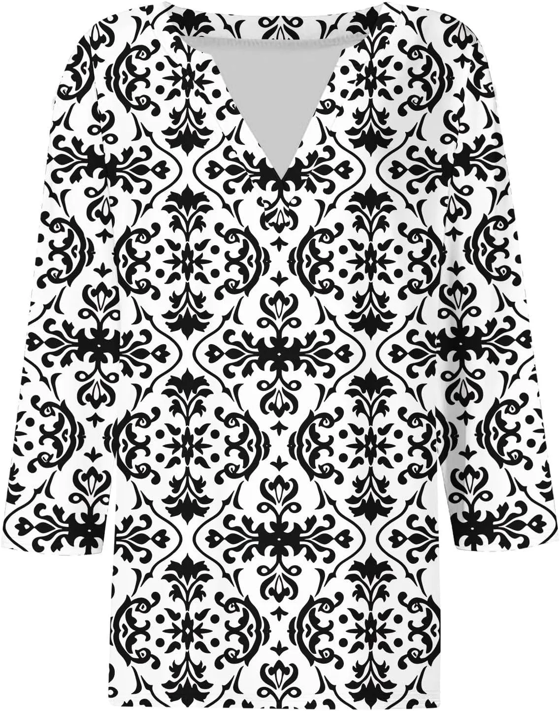 Women 3/4 Sleeve Floral Tops Dressy Casual Summer Blouses T Shirts V Neck Trendy Blouse Tunic Loose Fit Boho Clothing