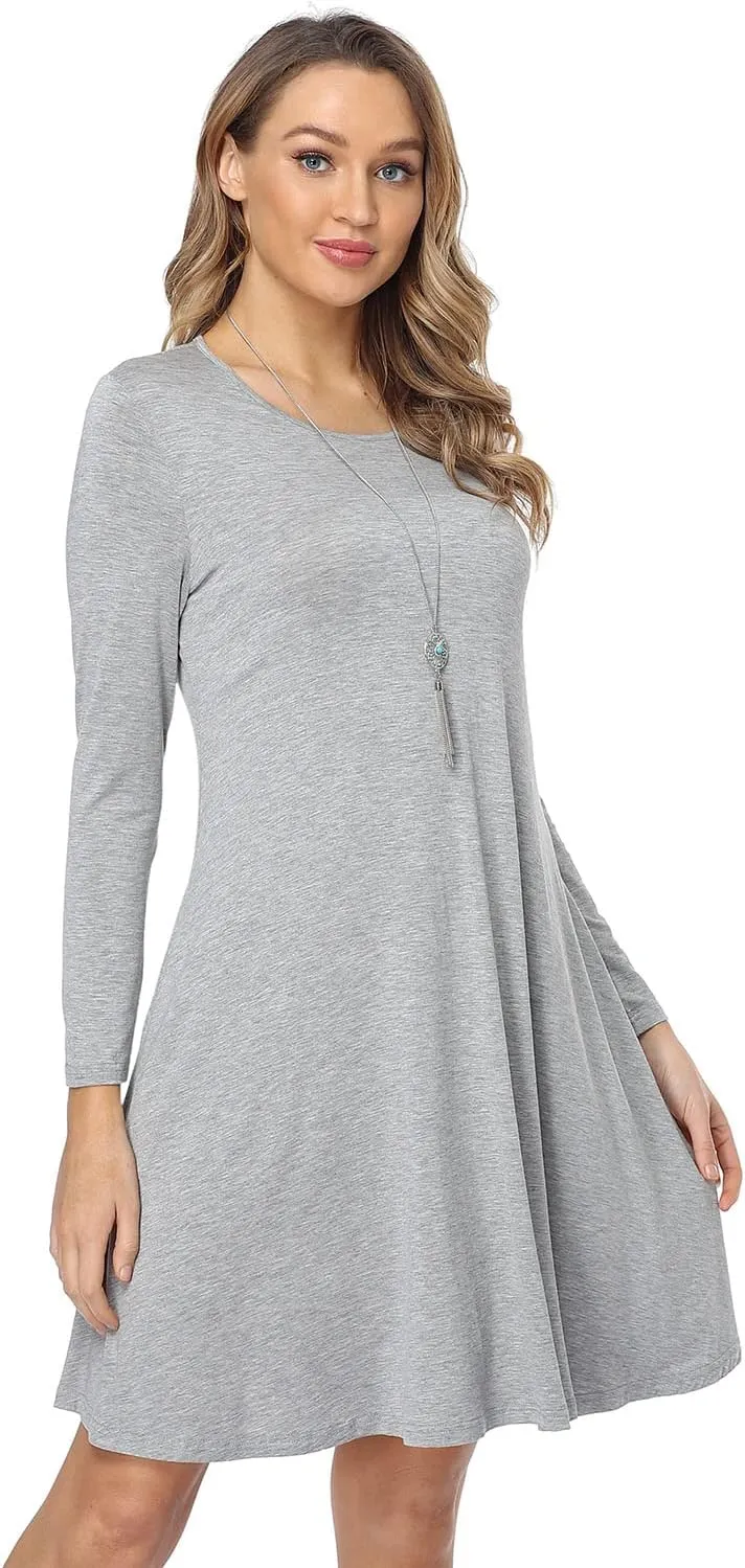 Women's Casual Long Sleeve T-shirt Dress Knee Length Loose Dresses Flowy Swing Dress with Pockets