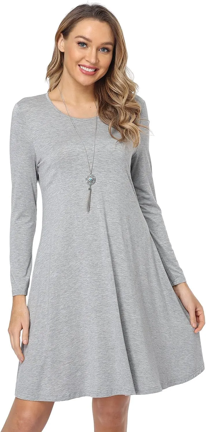 Women's Casual Long Sleeve T-shirt Dress Knee Length Loose Dresses Flowy Swing Dress with Pockets