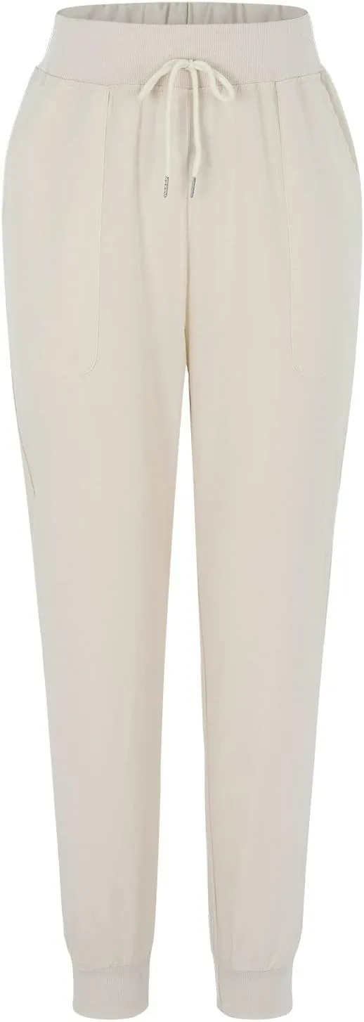 Womens Cotton Linen Jogger Pants Tapered Leg Summer Casual Back Elastic Waist Pants Drawstring Trousers with Pockets