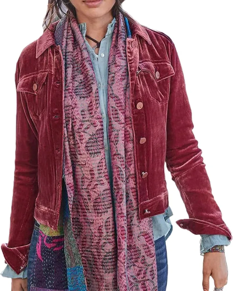 Womens Fall Velvet Cargo Jacket Casual Long Sleeve Button Down Crop Jackets with Pockets Old Money Clothes 2025