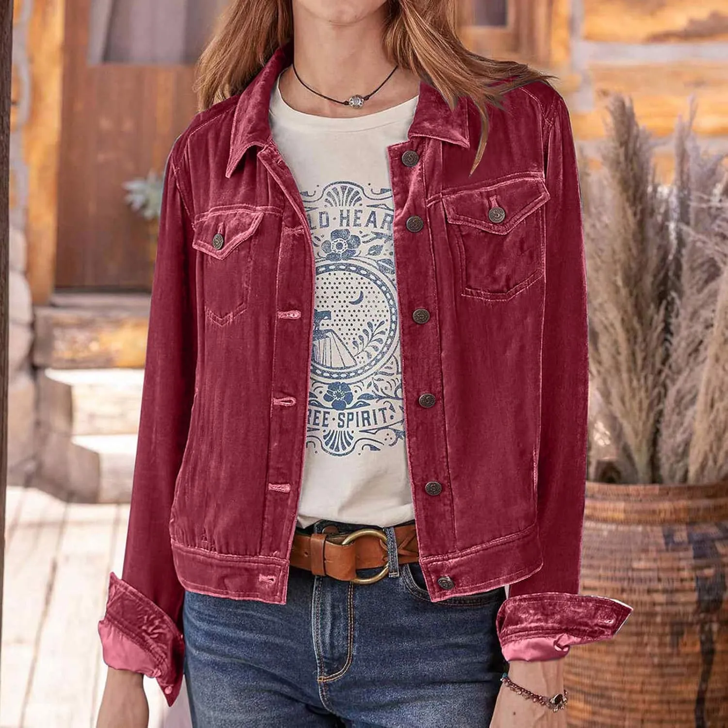 Womens Fall Velvet Cargo Jacket Casual Long Sleeve Button Down Crop Jackets with Pockets Old Money Clothes 2025