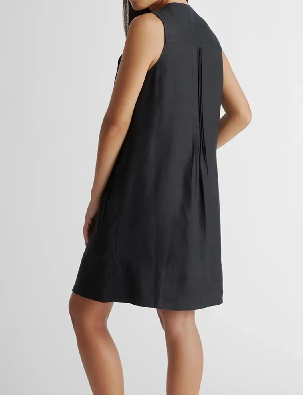 Women's Summer Linen Scoop Neck Sleeveless Swing Tank Dress Casual Front Button Dresses with Pockets