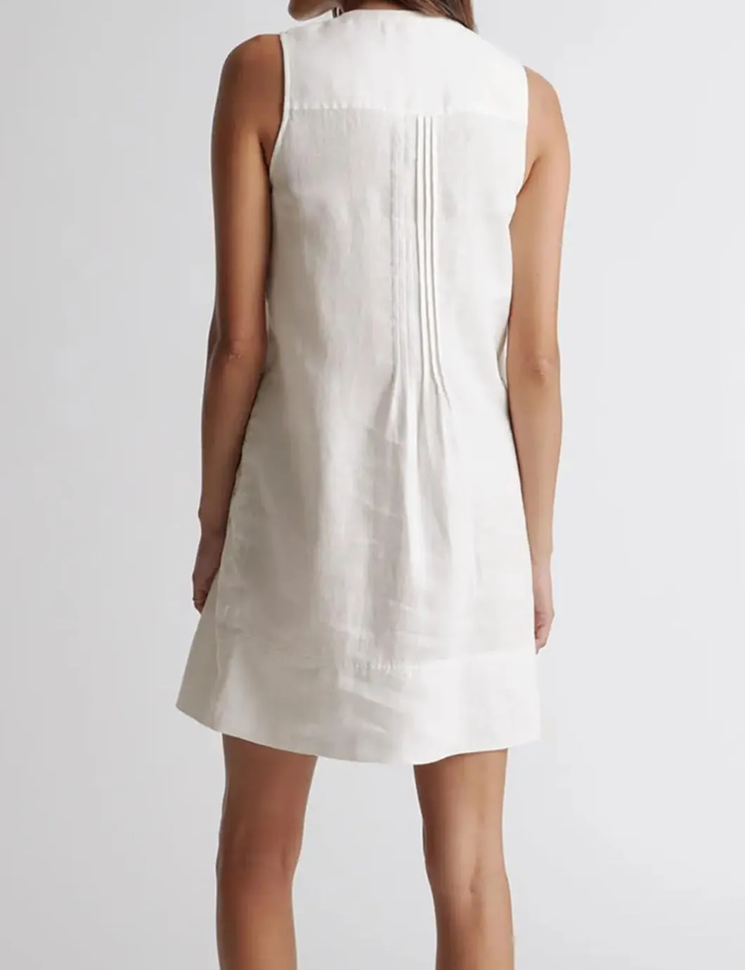 Women's Summer Linen Scoop Neck Sleeveless Swing Tank Dress Casual Front Button Dresses with Pockets