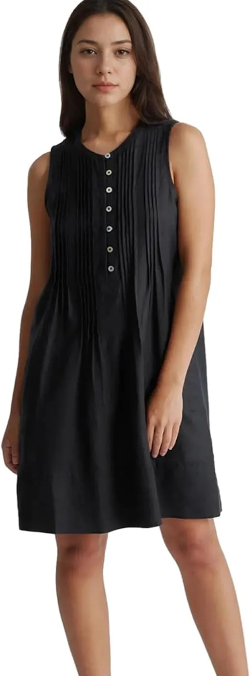 Women's Summer Linen Scoop Neck Sleeveless Swing Tank Dress Casual Front Button Dresses with Pockets