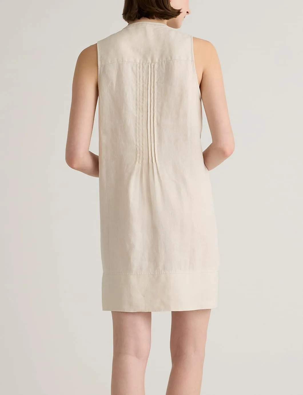 Women's Summer Linen Scoop Neck Sleeveless Swing Tank Dress Casual Front Button Dresses with Pockets