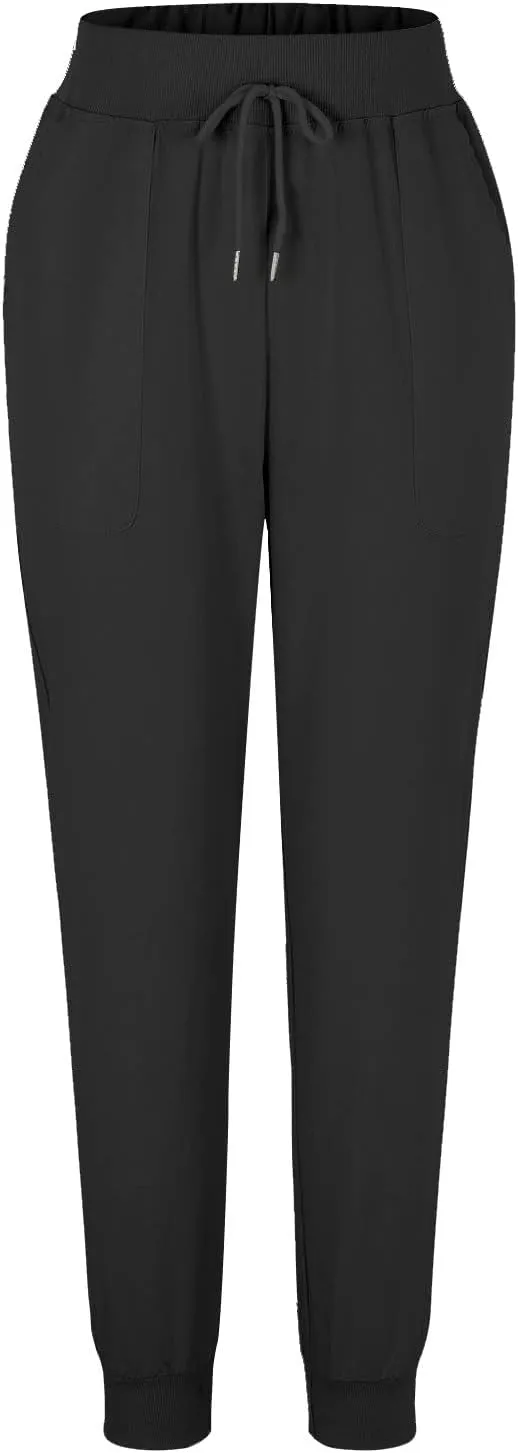 Womens Tapered Pants Cotton Linen Summer Casual High Waist Lightweight Jogger Pants Drawstring Hiking Trousers with Pockets