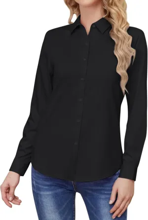 Wrinkle Free Womens Button Down Shirts for Women Long Sleeve Stretch Business Office Formal Work Blouses Tops
