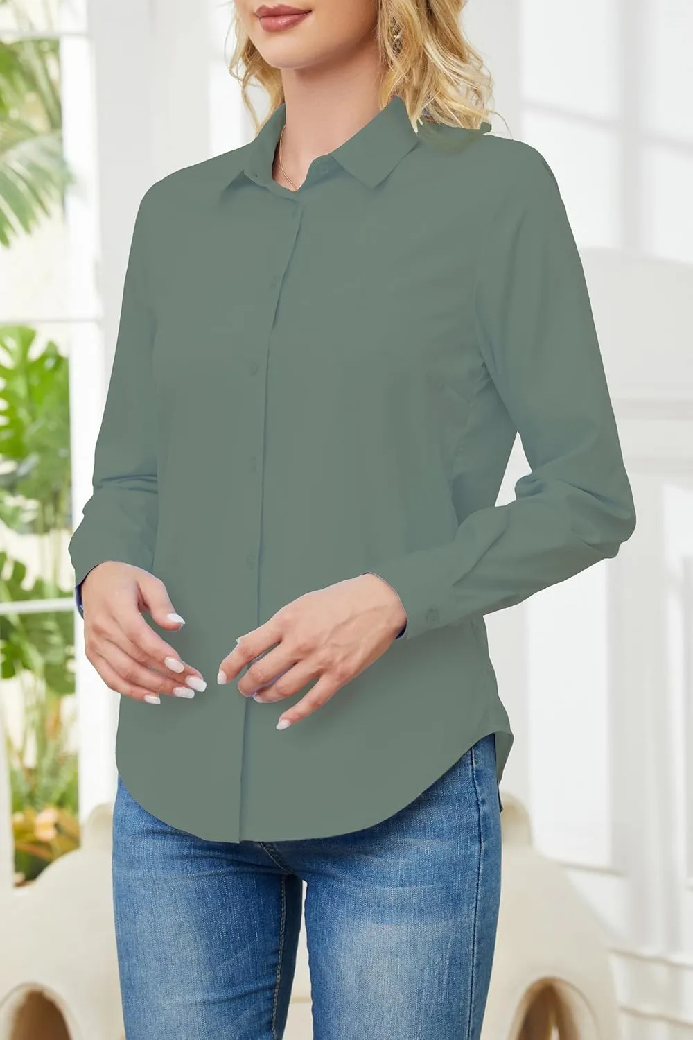 Wrinkle Free Womens Button Down Shirts for Women Long Sleeve Stretch Business Office Formal Work Blouses Tops