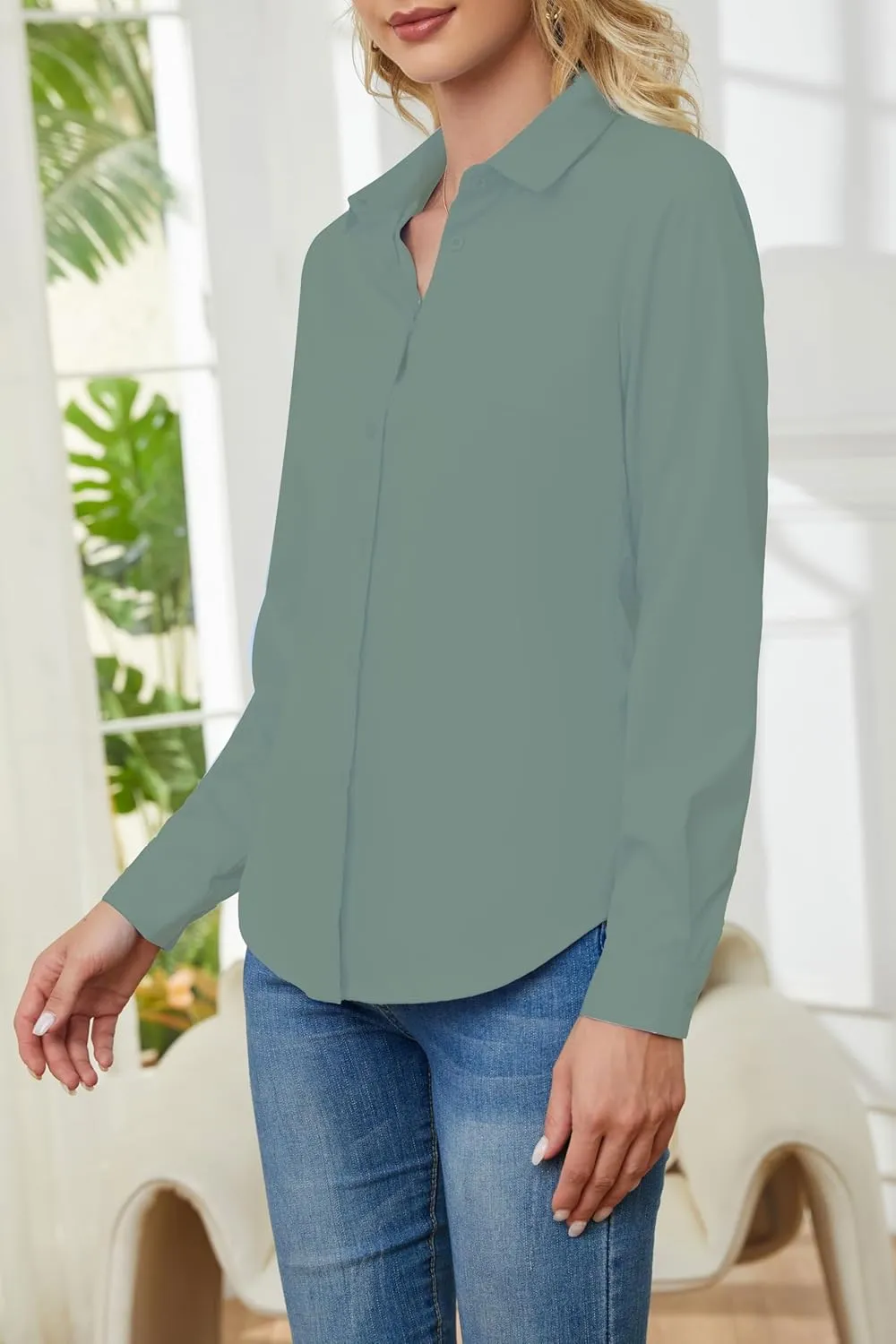 Wrinkle Free Womens Button Down Shirts for Women Long Sleeve Stretch Business Office Formal Work Blouses Tops