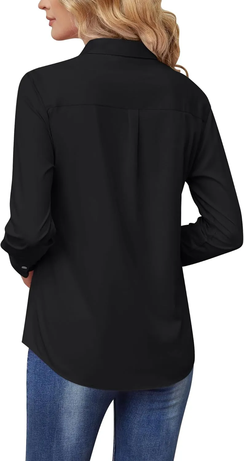 Wrinkle Free Womens Button Down Shirts for Women Long Sleeve Stretch Business Office Formal Work Blouses Tops