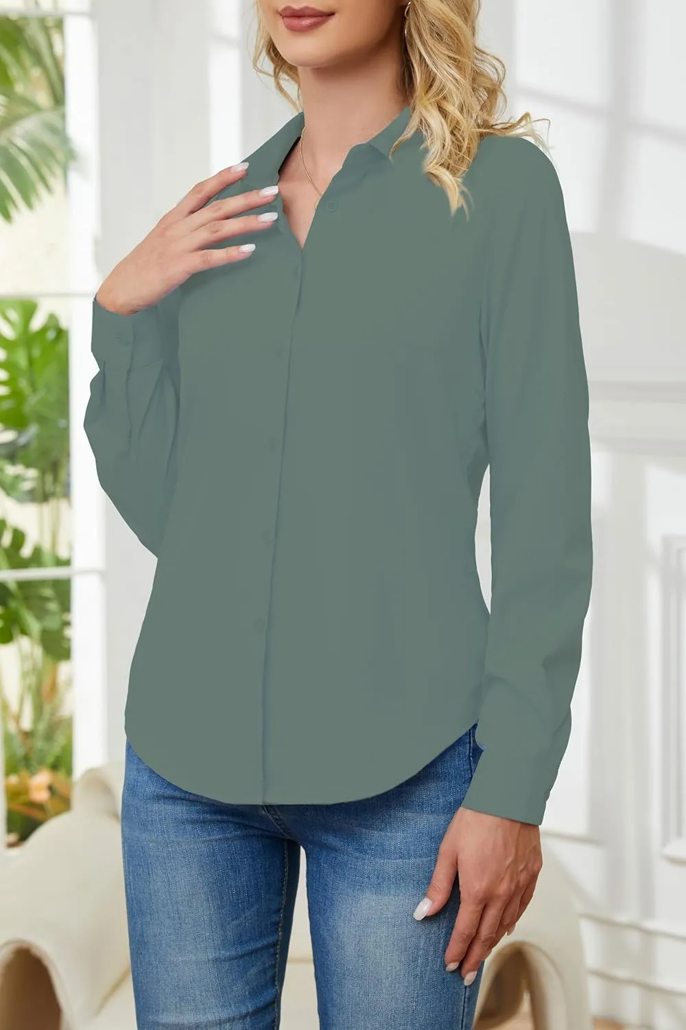 Wrinkle Free Womens Button Down Shirts for Women Long Sleeve Stretch Business Office Formal Work Blouses Tops