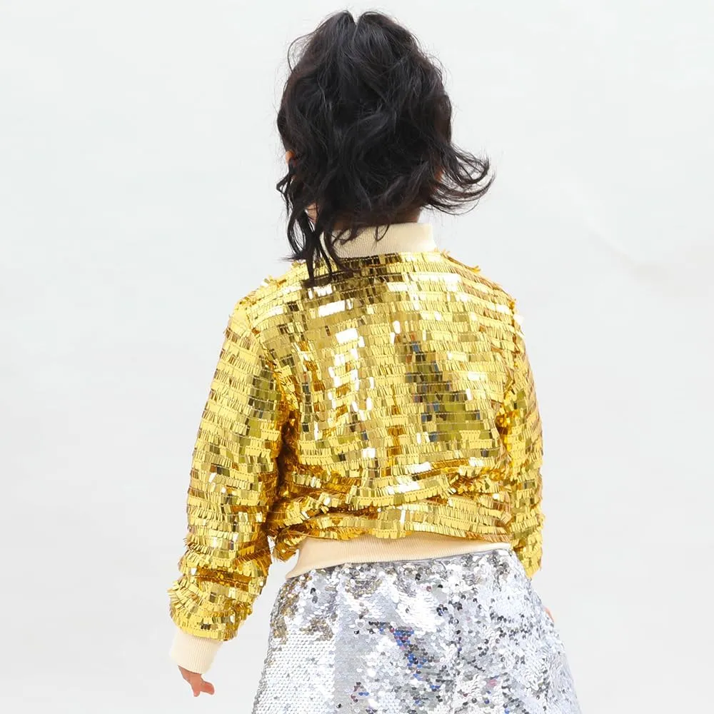 YIYI Girls Jackets Sequin Bomber Glitter Sparkly Varsity Kids Shiny Trendy Birthday Party Clothes Halloween Christmas