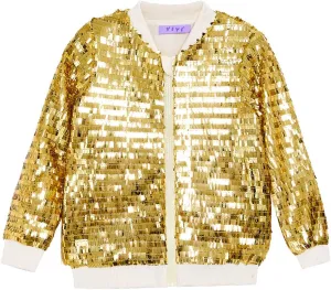 YIYI Girls Jackets Sequin Bomber Glitter Sparkly Varsity Kids Shiny Trendy Birthday Party Clothes Halloween Christmas