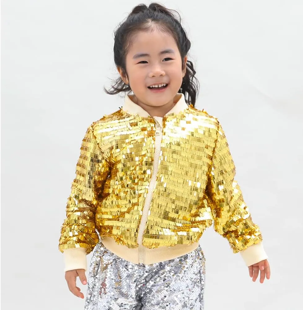 YIYI Girls Jackets Sequin Bomber Glitter Sparkly Varsity Kids Shiny Trendy Birthday Party Clothes Halloween Christmas