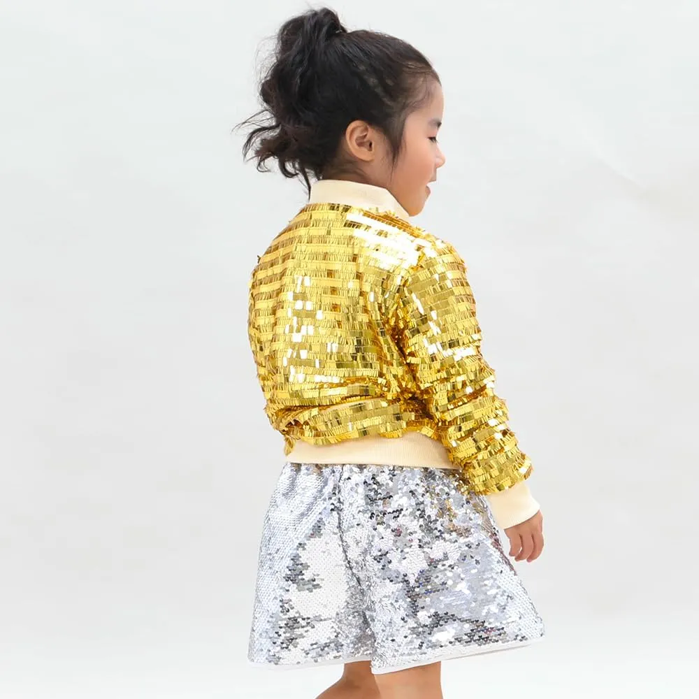 YIYI Girls Jackets Sequin Bomber Glitter Sparkly Varsity Kids Shiny Trendy Birthday Party Clothes Halloween Christmas