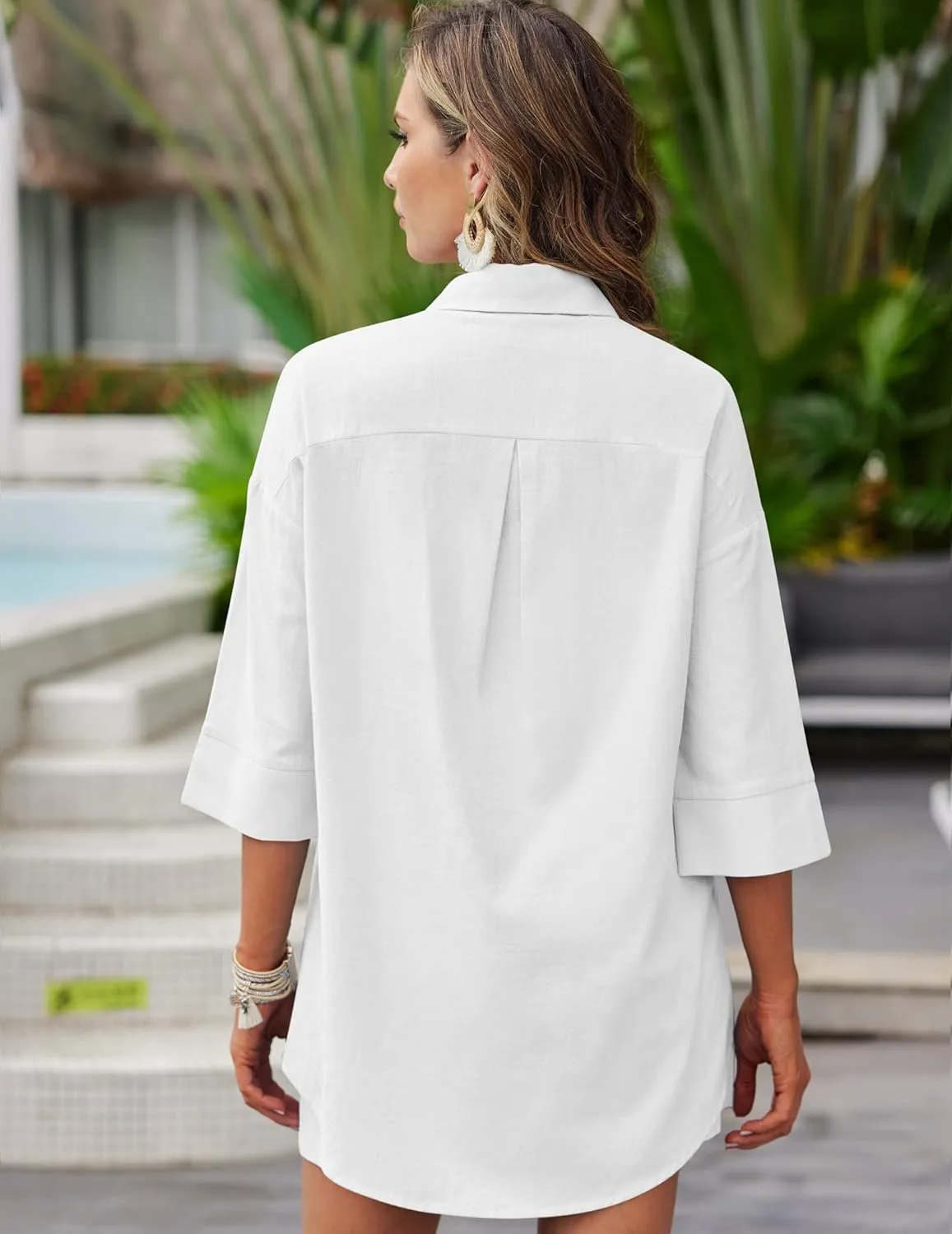 Zeagoo Women Linen Sets 2 Piece Tracksuit Summer Outfits Beach Linen Shirt Elastic Waist Casual Shorts Set